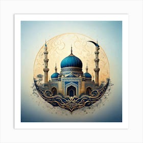 Firefly Mosque, Illustration, Wallpaper, Islamic, Logo, Architecture, Minaret, Dome, Prayer, Religio (11) Art Print