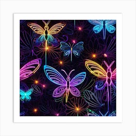 Neon Butterflies Seamless Pattern Art Print