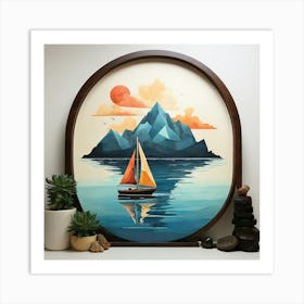 Geometric Art Sailboat and island silhouette 1 Art Print