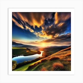 Sunset Over A Lake Art Print