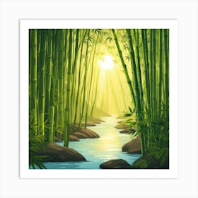 A Stream In A Bamboo Forest At Sun Rise Square Composition 216 Art Print