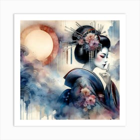 Japan Traditional Geisha Illustration By Ad 49 Art Print