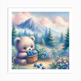 Teddy Bear With Blueberries 1 Art Print