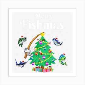 Merry Fishmas Christmas Fishing Christmas Custom Pine Tree 1 Art Print