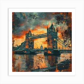 Tower Bridge - Sunset retro collage Art Print