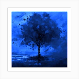 Beautiful Fall Colours Real Painting Lonely Autumn Tree At Night Art Print