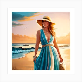 Beautiful Woman On The Beach Art Print