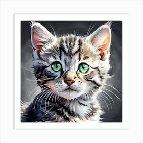 Tabby Kitten Painting Digital Watercolor Portrait Art Print