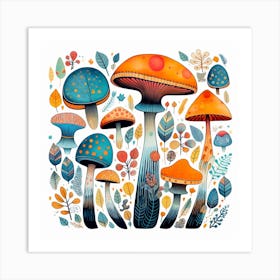 Mushrooms And Leaves Art Print