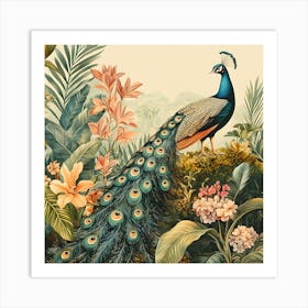 Peacock In The Jungle Art Print