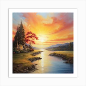 Sunset Over The River Art Print