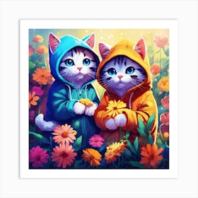 Two Cats In Hoodies Art Print