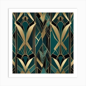 A stylish Art Deco pattern featuring bold geometric shapes, metallic accents, and a luxurious color scheme of gold, black, and deep teal. The design is elegant, symmetrical, and eye-catching 3 Art Print