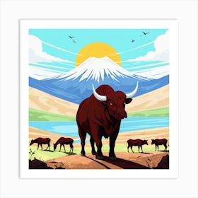 Bulls In The Mountains 11 Art Print