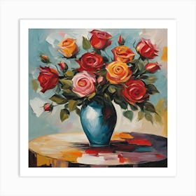 Roses In A Blue Vase Art Print