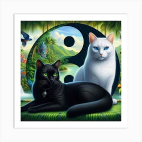 Yin Yang Cats 27 Art Print