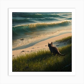 Cat On The Beach 2 Art Print