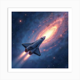 Shuttle Ascending With A Watercolor Swirling Star Nebula 1 Art Print