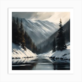 A Scottish Winter Landscape, Reflections on the Loch Art Print