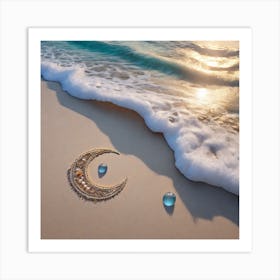 Crescent Moon On The Beach Art Print