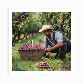 Plum Picking In The Vineyard Art Print