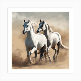 Horses Running In The Dust Art Print