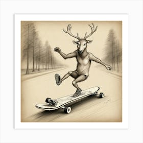 Deer On Skateboard 6 Art Print