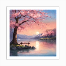 Japanese Sakura tree In Lake Art Print