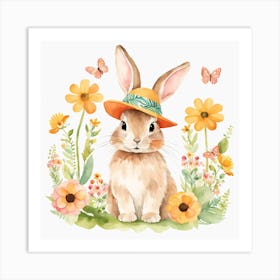 Floral Baby Rabbit Nursery Illustration (29) Art Print