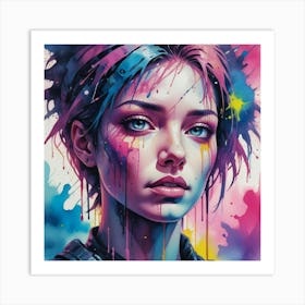 Girl With Colorful Hair 1 Art Print