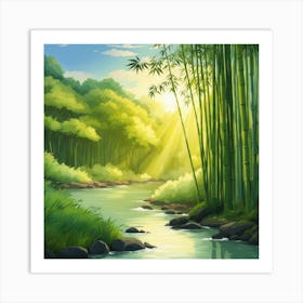 A Stream In A Bamboo Forest At Sun Rise Square Composition 403 Art Print