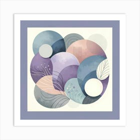 "Serene Circles and Botanical Patterns"  Delve into the tranquil harmony of soft-hued circles intertwined with delicate botanical patterns in this serene abstract illustration. Ideal for those who appreciate the fusion of nature and geometry, this image evokes a peaceful ambiance that complements minimalist and contemporary decor. Its versatile color scheme makes it a fitting choice for a calming bedroom piece or a sophisticated accent in a professional setting. Art Print