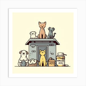 Illustration Of Cats And Dogs Art Print