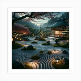 Japanese Garden At Night Art Print