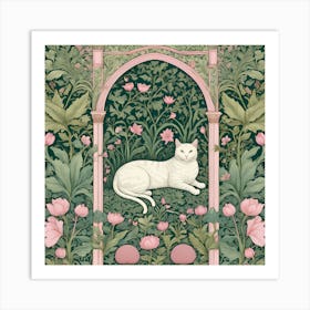 Cat In The Garden william morris inspired art Art Print