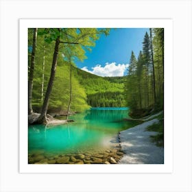 Blue Lake In The Forest 17 Art Print