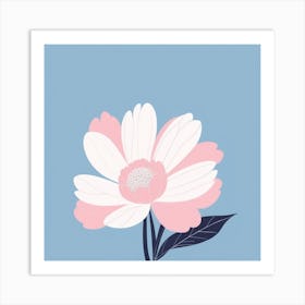 A White And Pink Flower In Minimalist Style Square Composition 341 Art Print