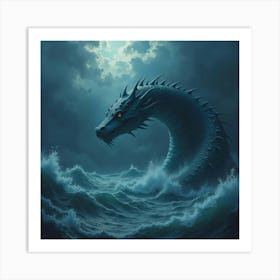 Giant Sea Serpent Emerging From The Depths Of A Stormy Ocean 1 Art Print