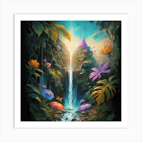 Waterfall In The Jungle 5 Art Print