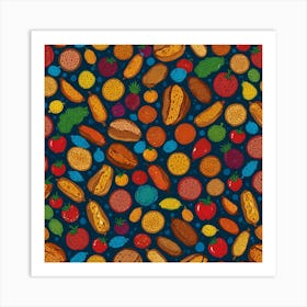 Seamless Pattern With Fruits And Vegetables Art Print