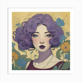 Girl With Purple Hair Art Print