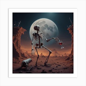 Skeleton On The Moon Art Print