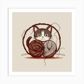 Cat With Yarn Art Print