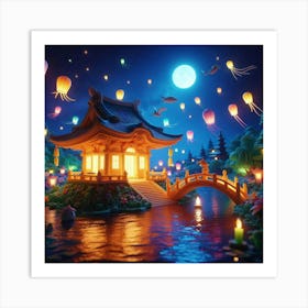 Chinese Lanterns At Night Art Print