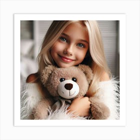 Little Girl With Teddy Bear 8 Art Print