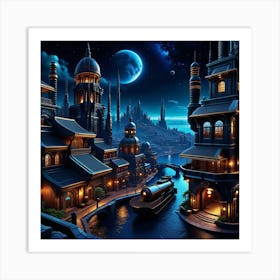 Fantasy City At Night 5 Art Print