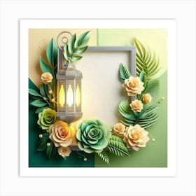 Ramadan Frame With Flowers And Lantern Art Print