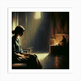 Woman Sitting In Church Art Print Art Print