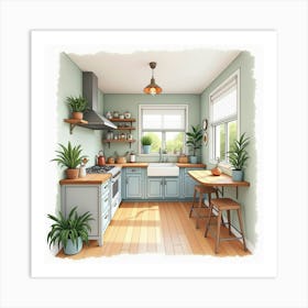 Watercolor Kitchen, Modern Charm With Cozy Elements 1 Art Print