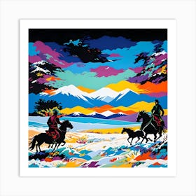 MONGOLIAN HORSE SCENE Art Print